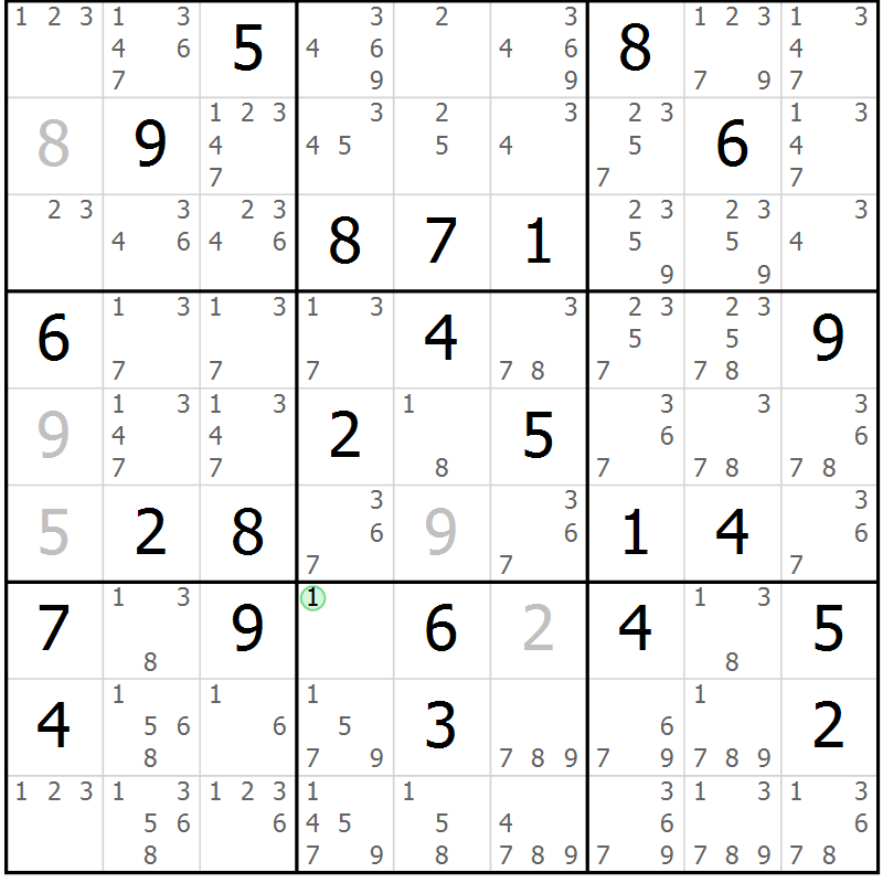 Position des candidats pour la solution de la Gr 51 page 54 du magazine de sudoku Virtuose n° 116