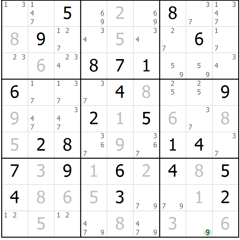 Position des candidats pour la solution de la Gr 51 page 54 du magazine de sudoku Virtuose n° 116