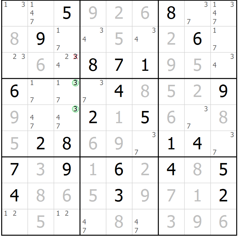 Position des candidats pour la solution de la Gr 51 page 54 du magazine de sudoku Virtuose n° 116