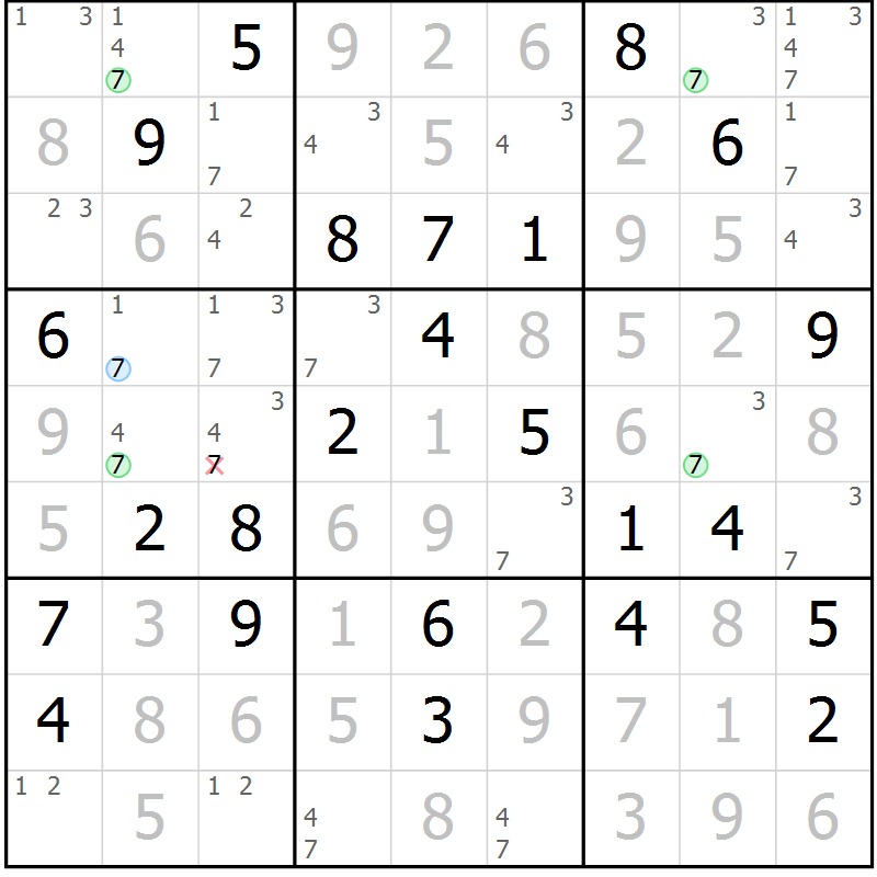 Position des candidats pour la solution de la Gr 51 page 54 du magazine de sudoku Virtuose n° 116