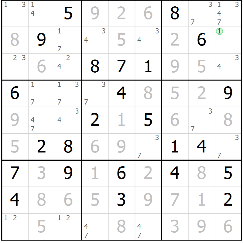 Position des candidats pour la solution de la Gr 51 page 54 du magazine de sudoku Virtuose n° 116