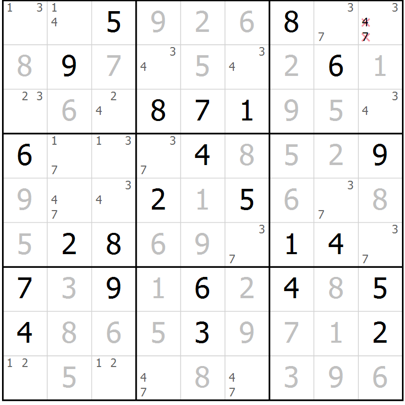 Position des candidats pour la solution de la Gr 51 page 54 du magazine de sudoku Virtuose n° 116