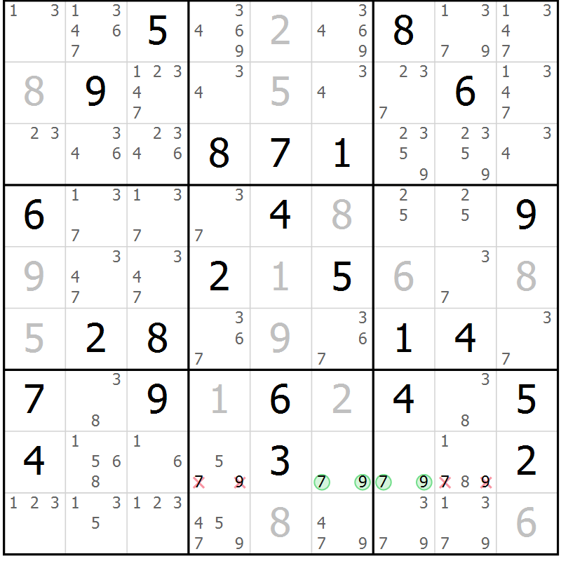 Position des candidats pour la solution de la Gr 51 page 54 du magazine de sudoku Virtuose n° 116