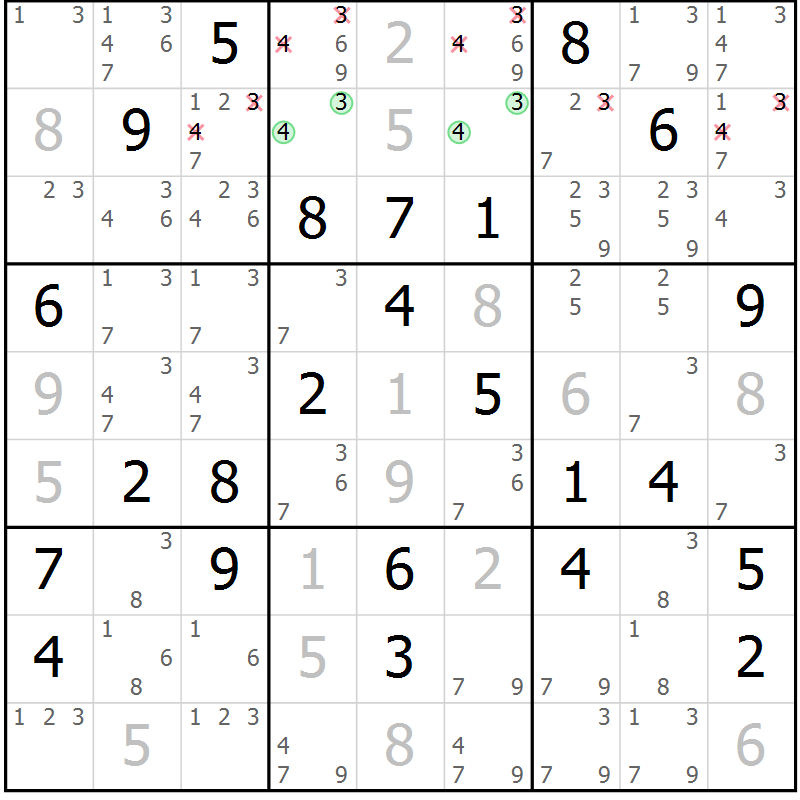 Position des candidats pour la solution de la Gr 51 page 54 du magazine de sudoku Virtuose n° 116