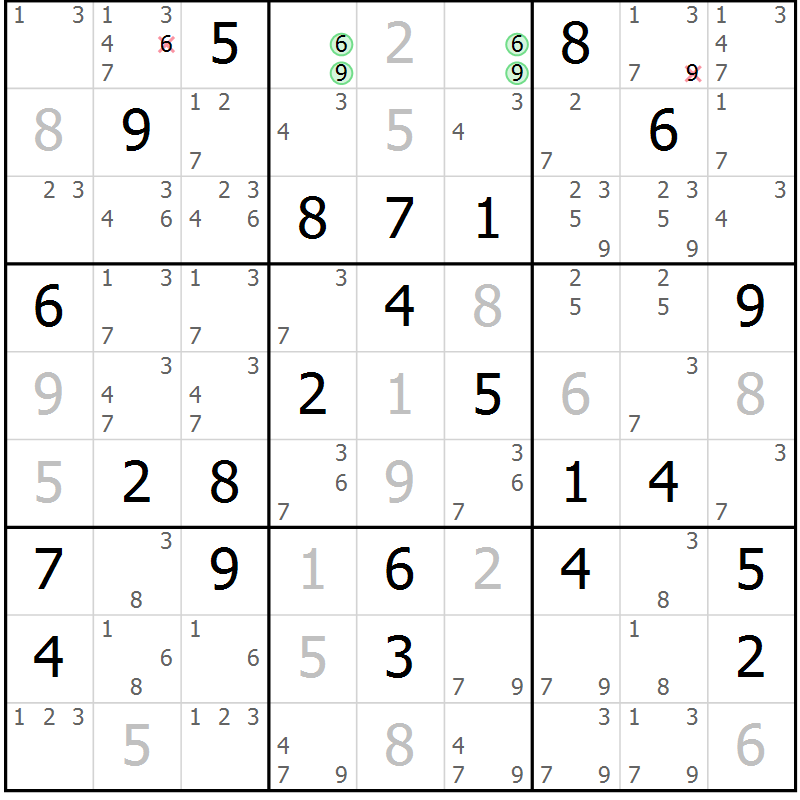 Position des candidats pour la solution de la Gr 51 page 54 du magazine de sudoku Virtuose n° 116