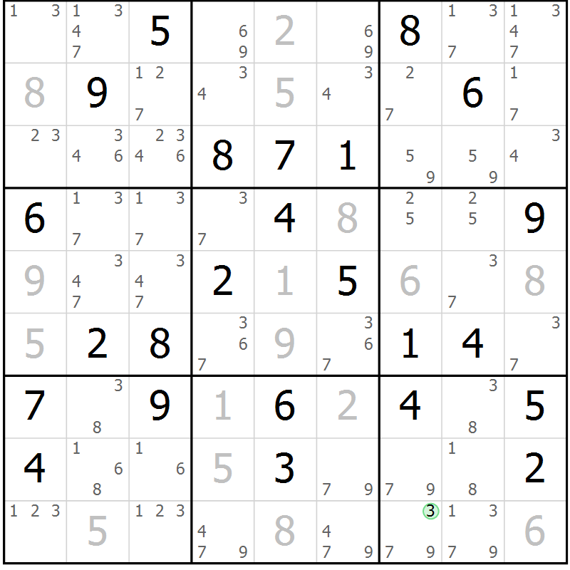 Position des candidats pour la solution de la Gr 51 page 54 du magazine de sudoku Virtuose n° 116