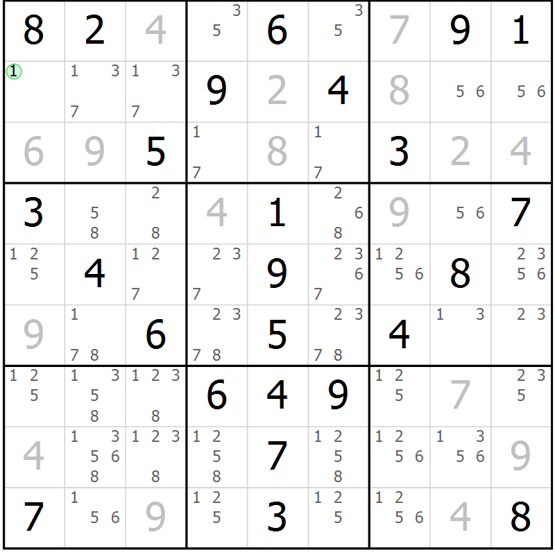 Position des candidats pour la solution de la Gr 52 page 55 du magazine de sudoku Virtuose n° 116