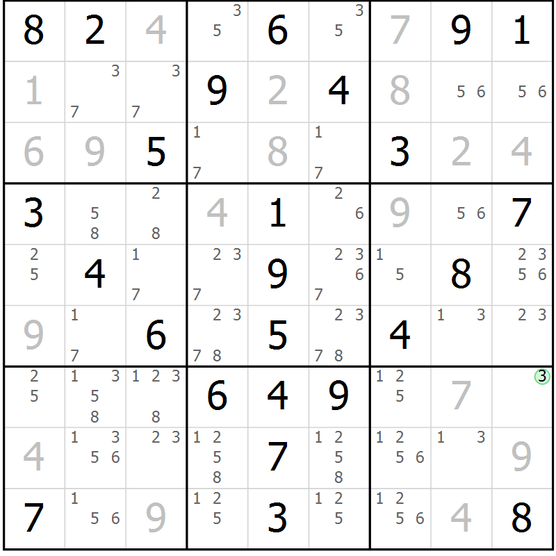 Position des candidats pour la solution de la Gr 52 page 55 du magazine de sudoku Virtuose n° 116