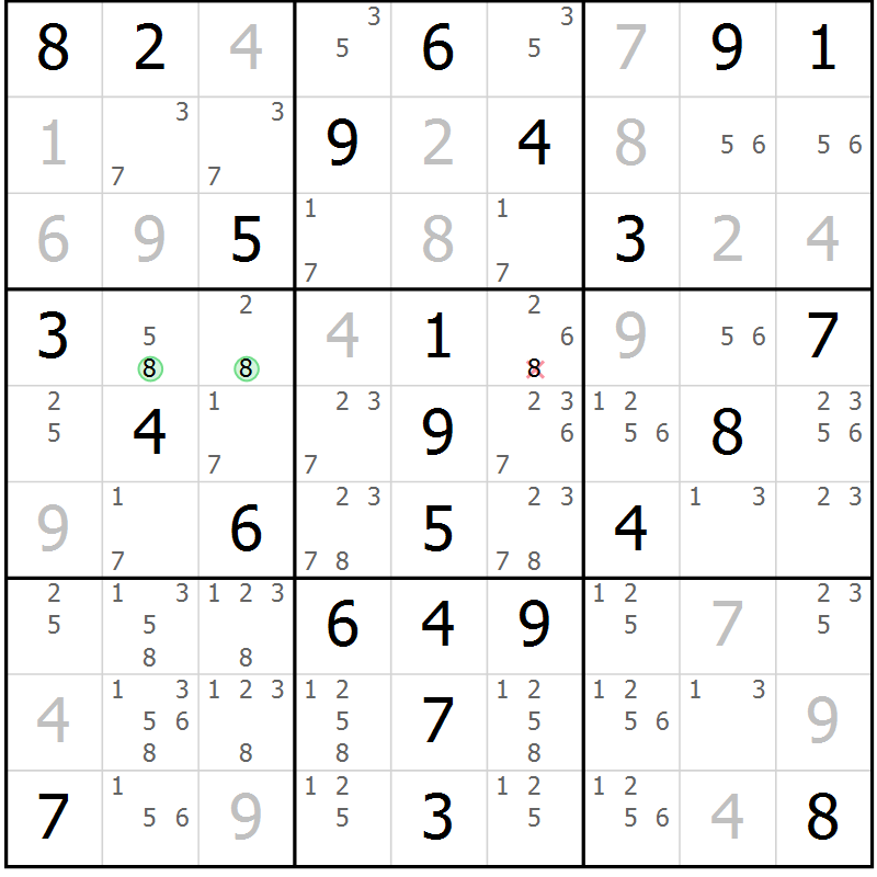 Position des candidats pour la solution de la Gr 52 page 55 du magazine de sudoku Virtuose n° 116