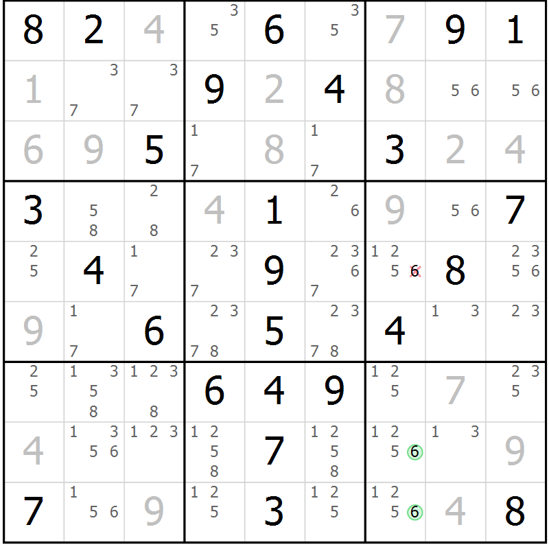 Position des candidats pour la solution de la Gr 52 page 55 du magazine de sudoku Virtuose n° 116