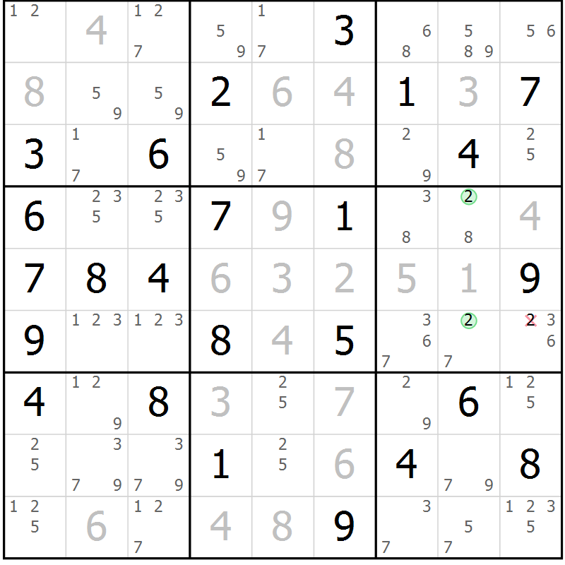 Position des candidats pour la solution de la Gr 53 page 56 du magazine de sudoku Virtuose n° 116