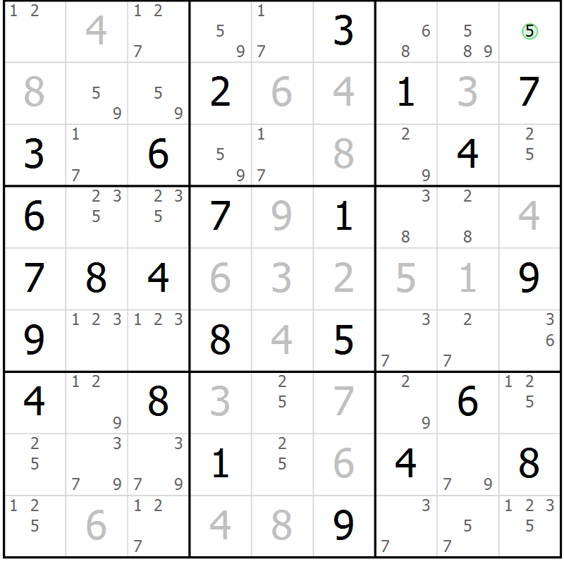 Position des candidats pour la solution de la Gr 53 page 56 du magazine de sudoku Virtuose n° 116