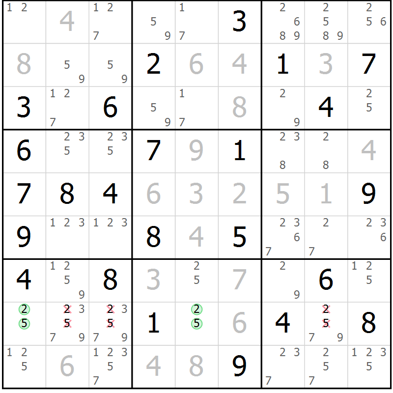 Position des candidats pour la solution de la Gr 53 page 56 du magazine de sudoku Virtuose n° 116