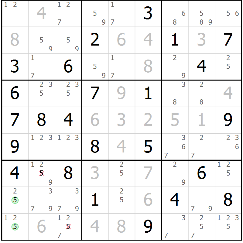 Position des candidats pour la solution de la Gr 53 page 56 du magazine de sudoku Virtuose n° 116
