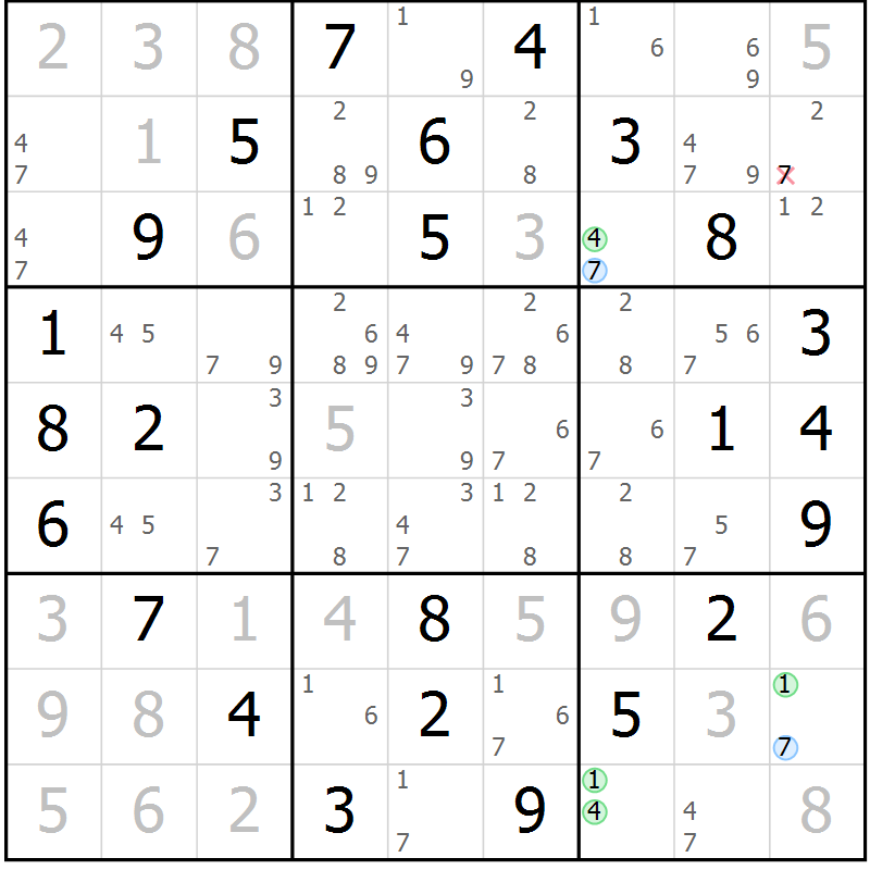 Position des candidats pour la solution de la Gr 54 page 57 du magazine de sudoku Virtuose n° 116