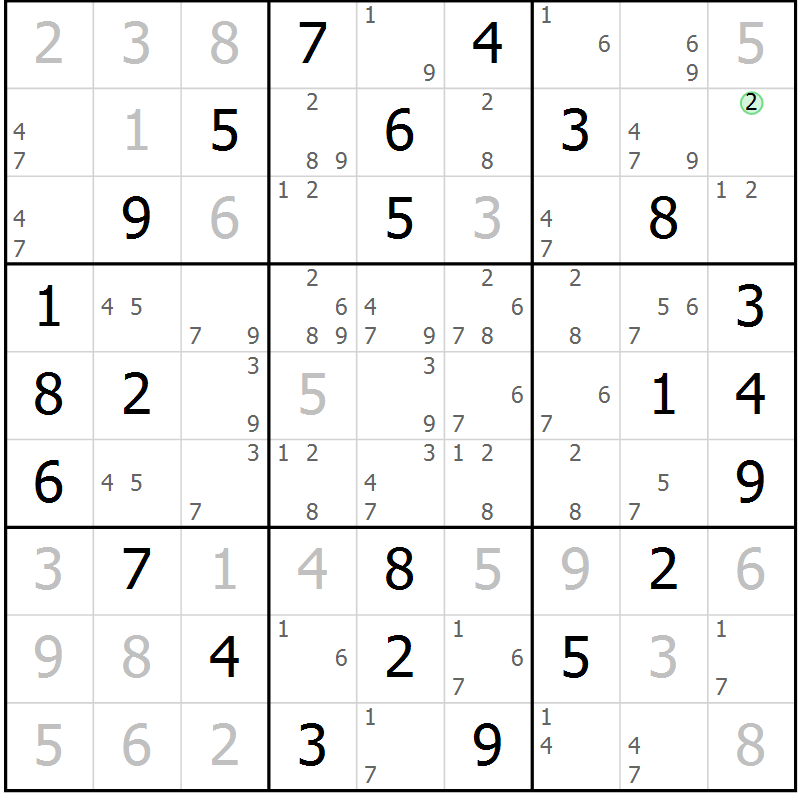 Position des candidats pour la solution de la Gr 54 page 57 du magazine de sudoku Virtuose n° 116