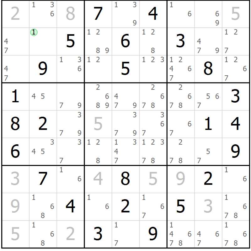 Position des candidats pour la solution de la Gr 54 page 57 du magazine de sudoku Virtuose n° 116