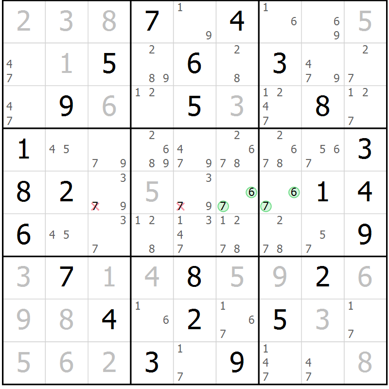 Position des candidats pour la solution de la Gr 54 page 57 du magazine de sudoku Virtuose n° 116