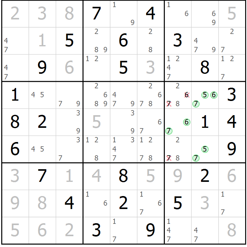 Position des candidats pour la solution de la Gr 54 page 57 du magazine de sudoku Virtuose n° 116