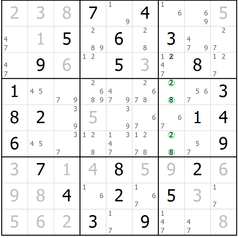 Position des candidats pour la solution de la Gr 54 page 57 du magazine de sudoku Virtuose n° 116