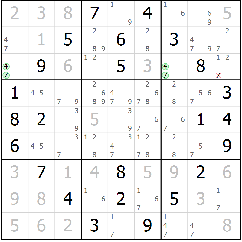 Position des candidats pour la solution de la Gr 54 page 57 du magazine de sudoku Virtuose n° 116