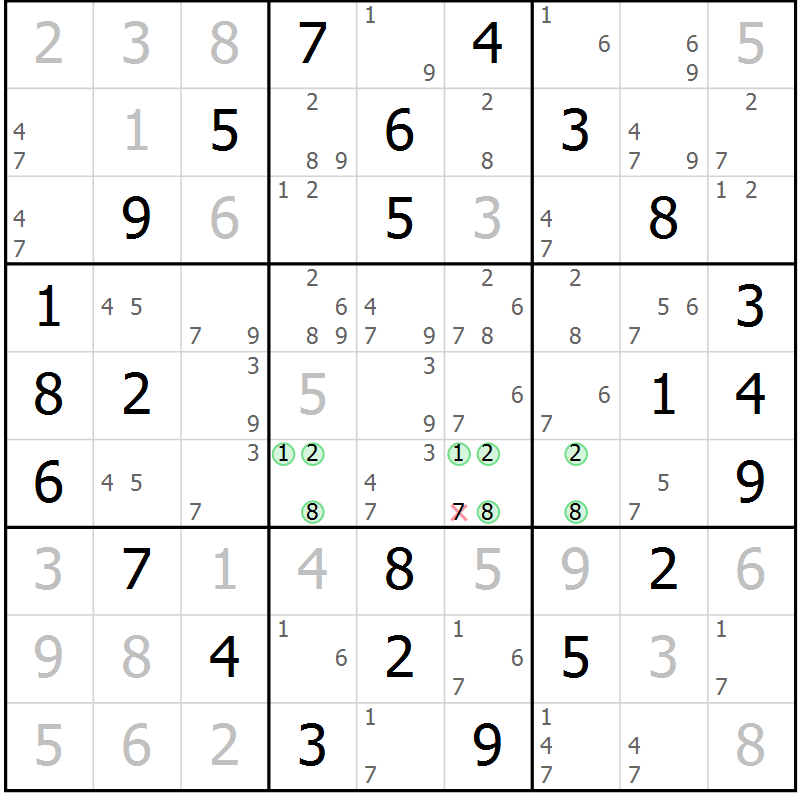 Position des candidats pour la solution de la Gr 54 page 57 du magazine de sudoku Virtuose n° 116