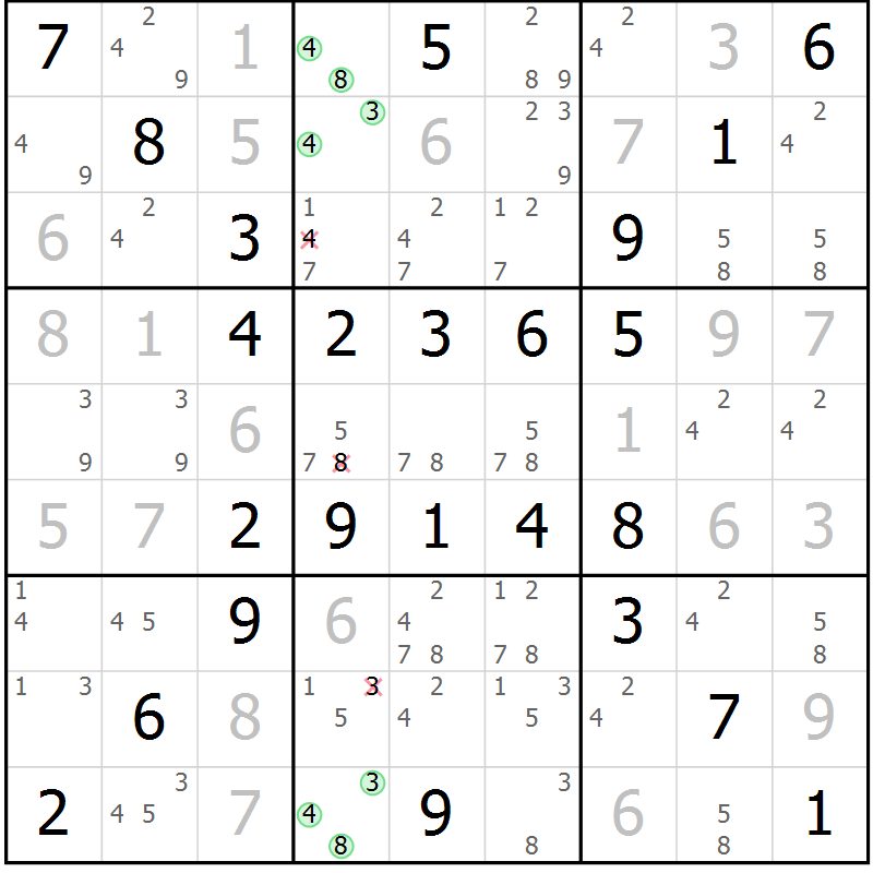 Position des candidats pour la solution de la Gr 55 page 58 du magazine de sudoku Virtuose n° 116
