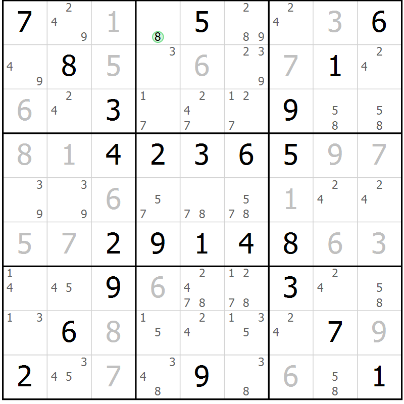 Position des candidats pour la solution de la Gr 55 page 58 du magazine de sudoku Virtuose n° 116
