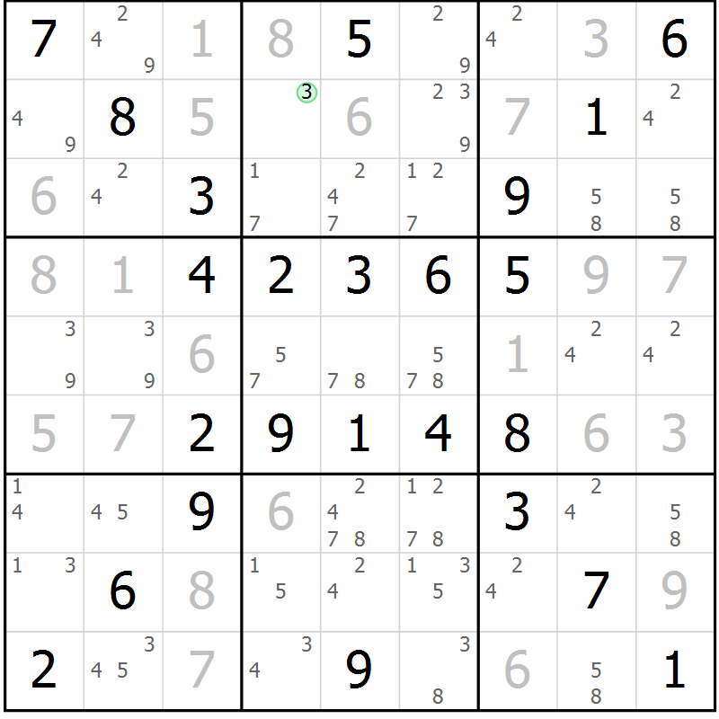 Position des candidats pour la solution de la Gr 55 page 58 du magazine de sudoku Virtuose n° 116