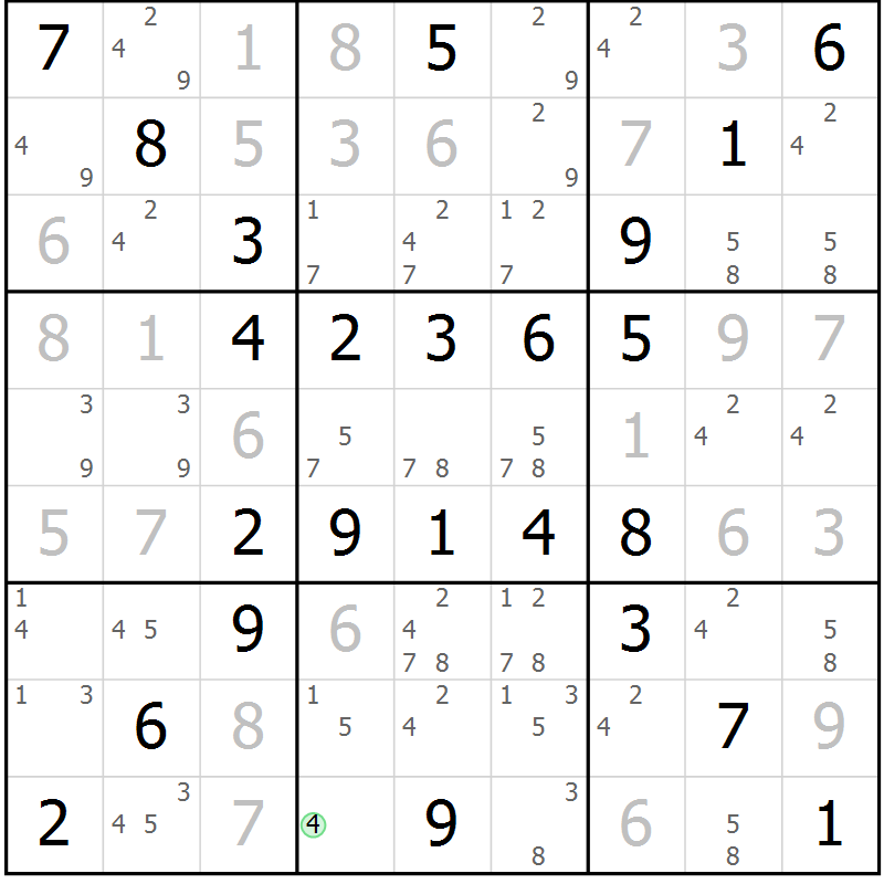 Position des candidats pour la solution de la Gr 55 page 58 du magazine de sudoku Virtuose n° 116