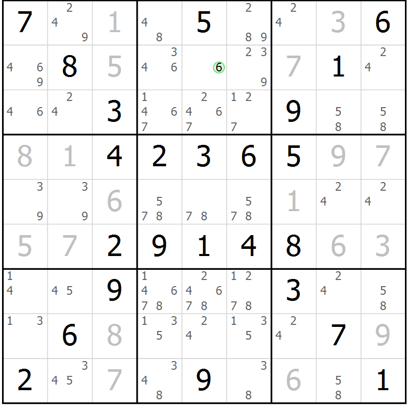 Position des candidats pour la solution de la Gr 55 page 58 du magazine de sudoku Virtuose n° 116