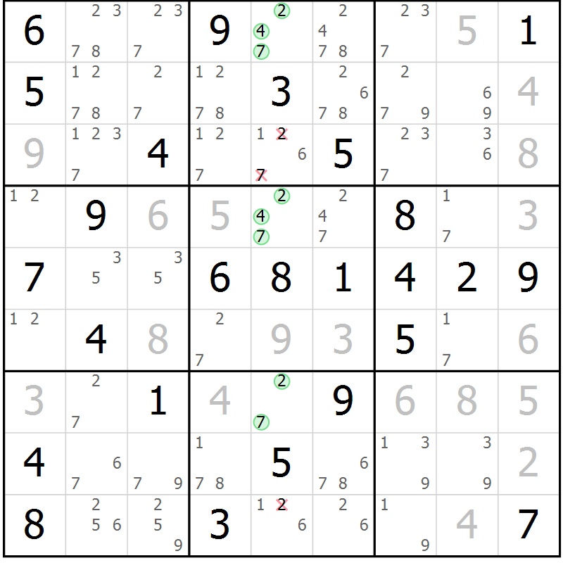 Position des candidats pour la solution de la Gr 56 page 59 du magazine de sudoku Virtuose n° 116