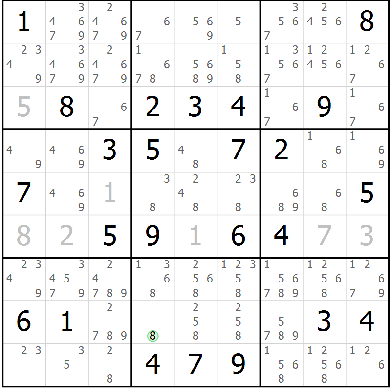 Position des candidats pour la solution de la Gr 57 page 60 du magazine de sudoku Virtuose n° 116