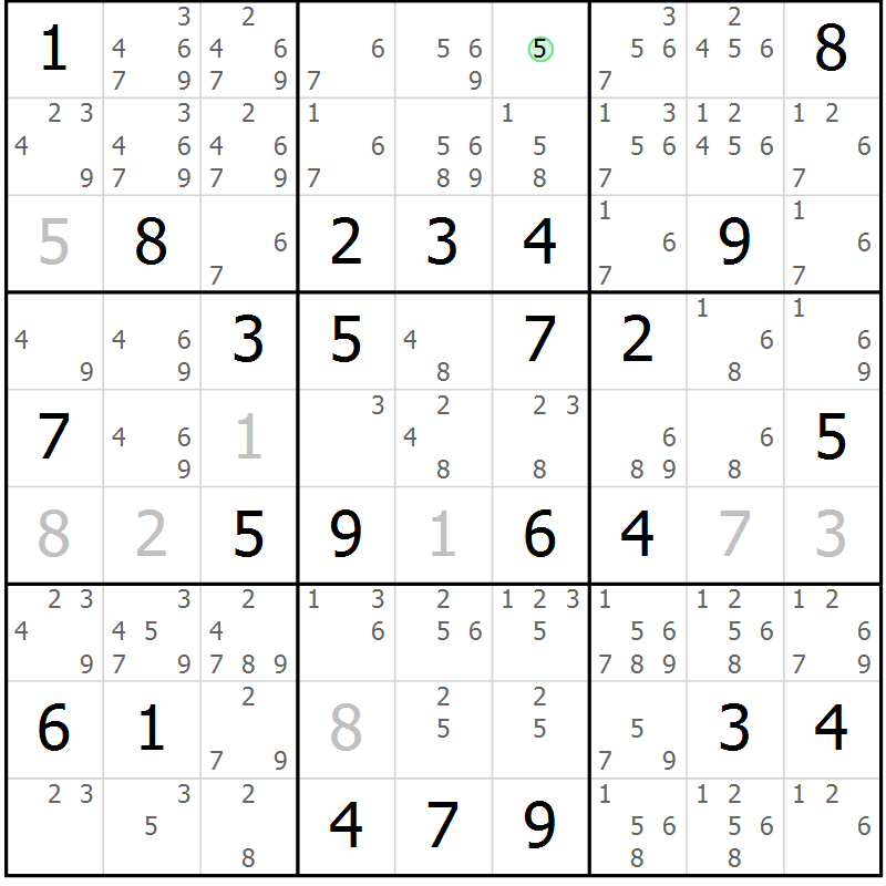 Position des candidats pour la solution de la Gr 57 page 60 du magazine de sudoku Virtuose n° 116