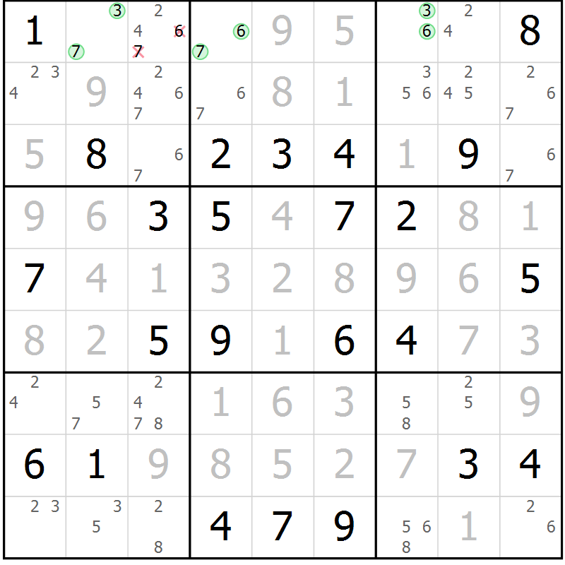 Position des candidats pour la solution de la Gr 57 page 60 du magazine de sudoku Virtuose n° 116
