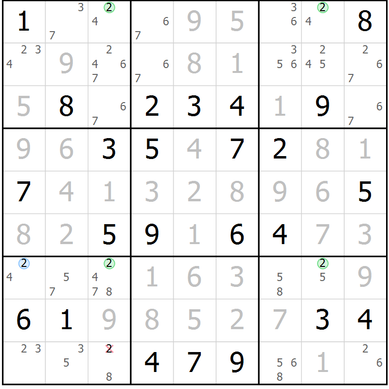 Position des candidats pour la solution de la Gr 57 page 60 du magazine de sudoku Virtuose n° 116