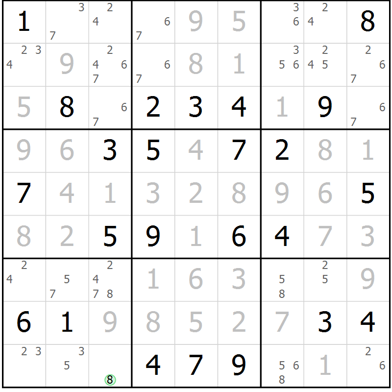 Position des candidats pour la solution de la Gr 57 page 60 du magazine de sudoku Virtuose n° 116