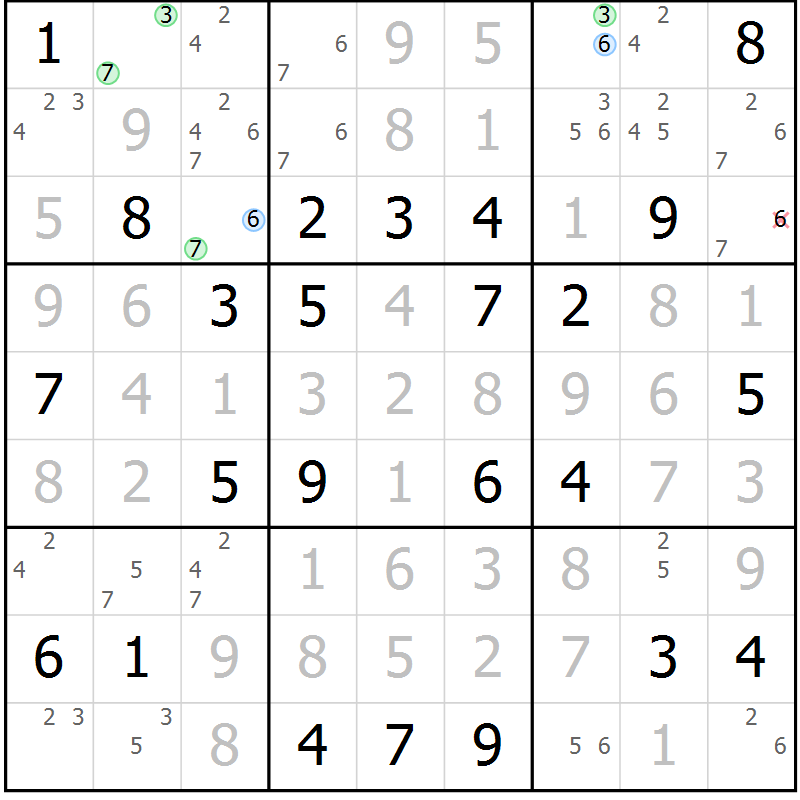 Position des candidats pour la solution de la Gr 57 page 60 du magazine de sudoku Virtuose n° 116