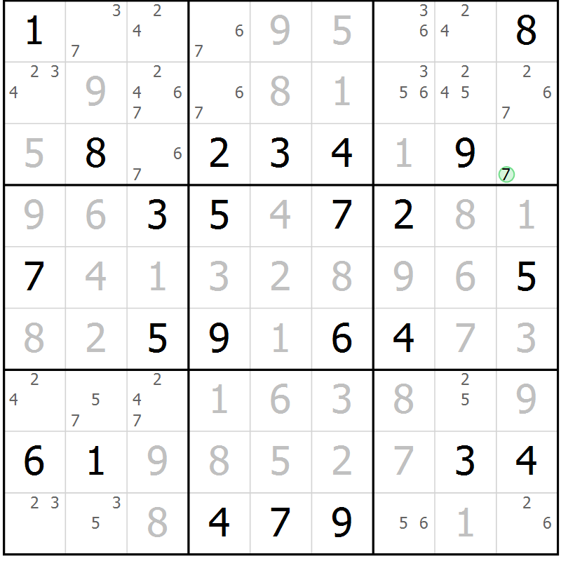 Position des candidats pour la solution de la Gr 57 page 60 du magazine de sudoku Virtuose n° 116