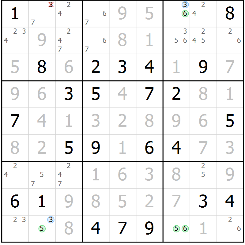 Position des candidats pour la solution de la Gr 57 page 60 du magazine de sudoku Virtuose n° 116