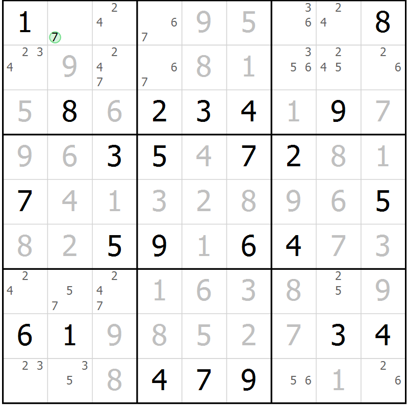 Position des candidats pour la solution de la Gr 57 page 60 du magazine de sudoku Virtuose n° 116