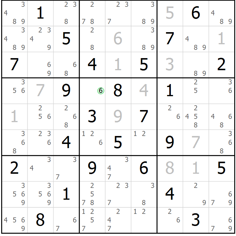 Position des candidats pour la solution de la Gr 58 page 61 du magazine de sudoku Virtuose n° 116