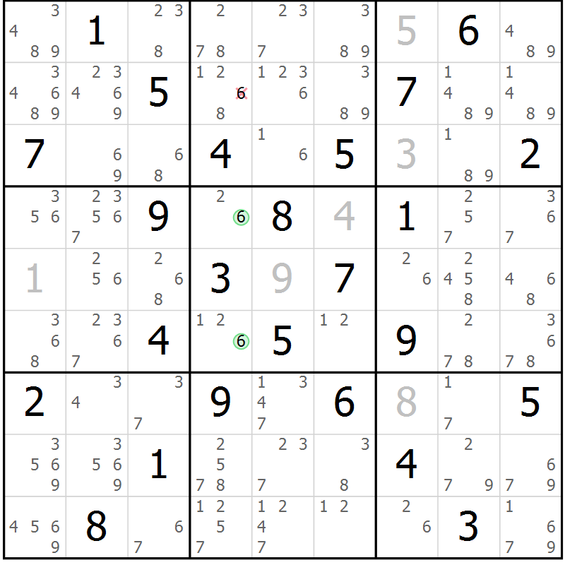 Position des candidats pour la solution de la Gr 58 page 61 du magazine de sudoku Virtuose n° 116