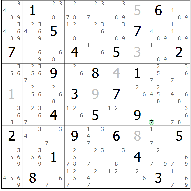 Position des candidats pour la solution de la Gr 58 page 61 du magazine de sudoku Virtuose n° 116