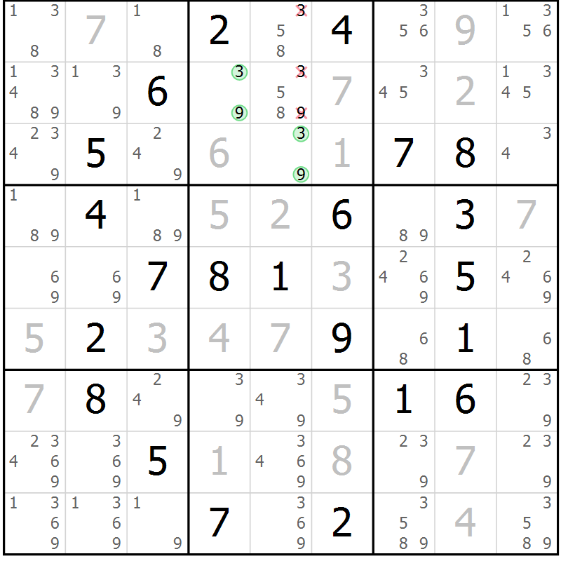 Position des candidats pour la solution de la Gr 59 page 62 du magazine de sudoku Virtuose n° 116