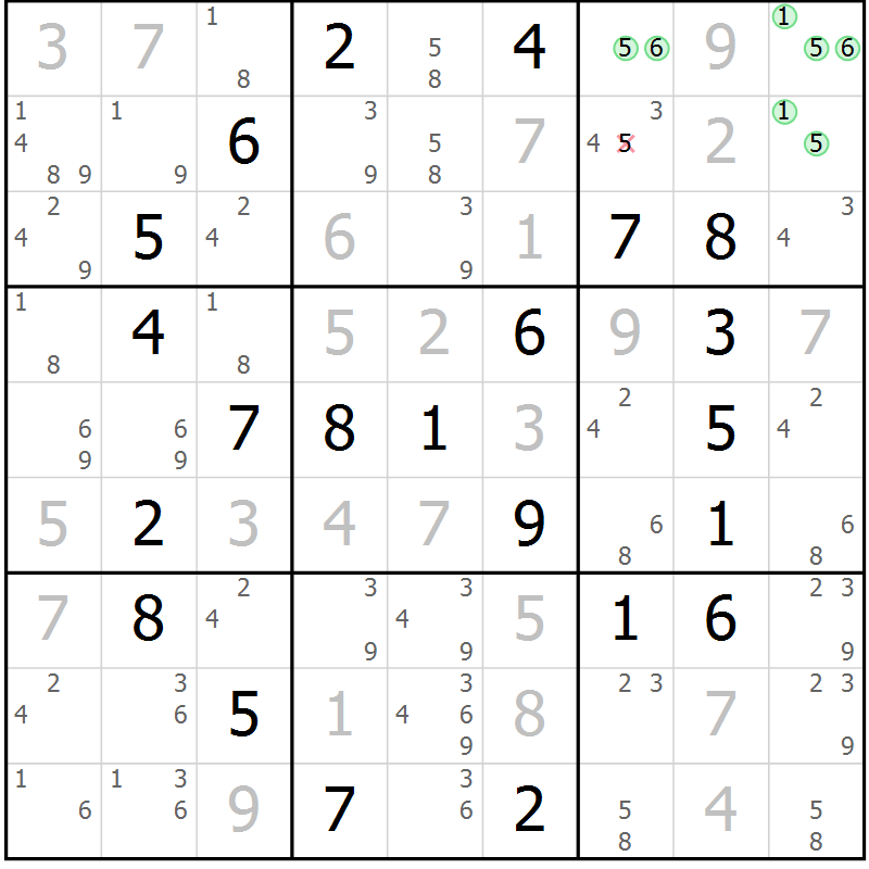 Position des candidats pour la solution de la Gr 59 page 62 du magazine de sudoku Virtuose n° 116