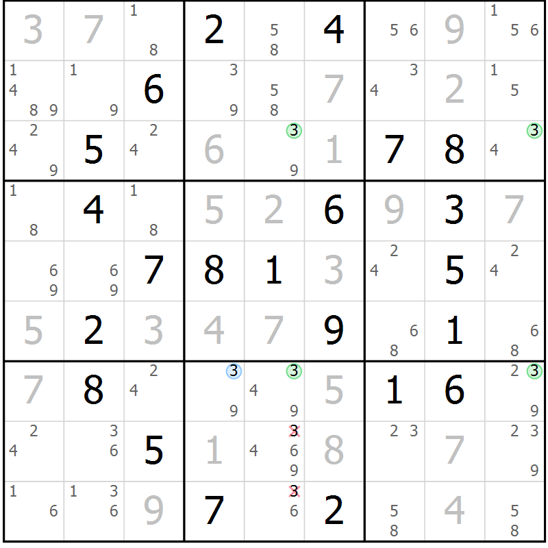 Position des candidats pour la solution de la Gr 59 page 62 du magazine de sudoku Virtuose n° 116