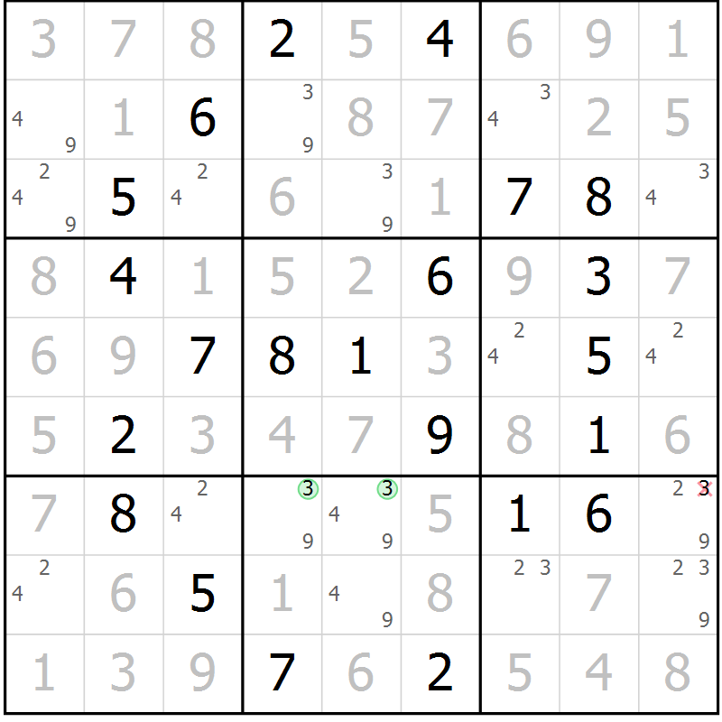 Position des candidats pour la solution de la Gr 59 page 62 du magazine de sudoku Virtuose n° 116