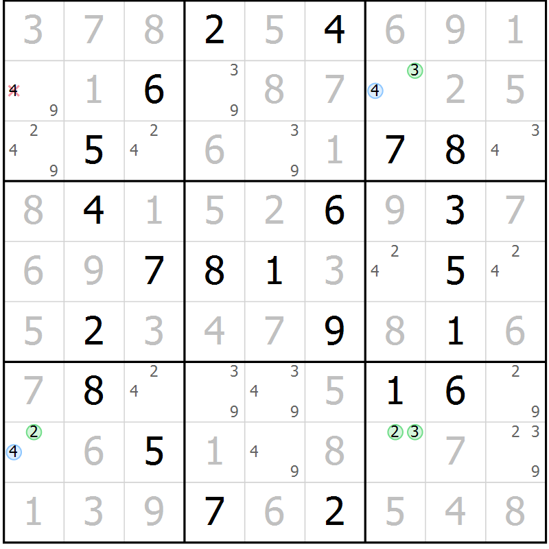 Position des candidats pour la solution de la Gr 59 page 62 du magazine de sudoku Virtuose n° 116