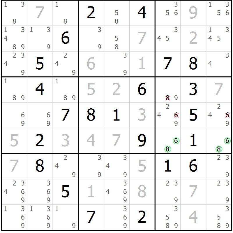 Position des candidats pour la solution de la Gr 59 page 62 du magazine de sudoku Virtuose n° 116